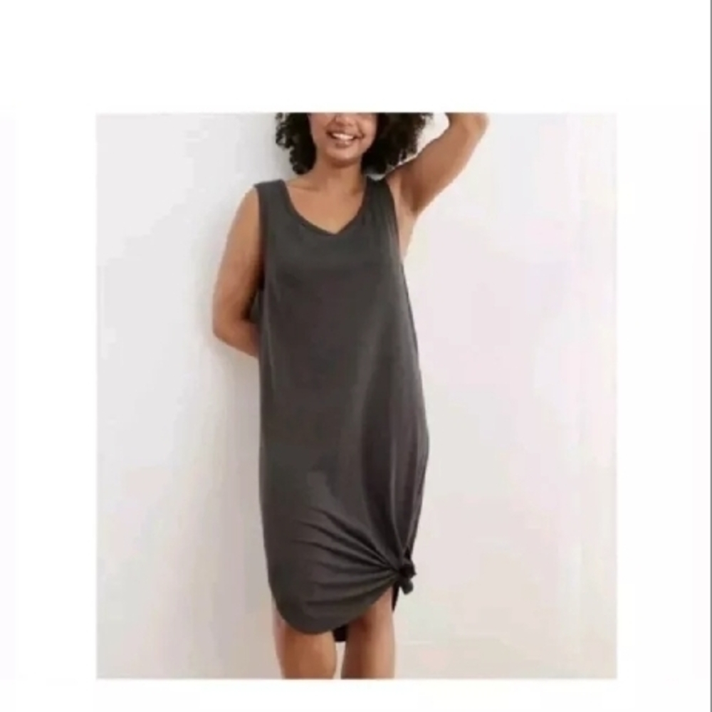 Aerie American Eagle Gray Sleeveless Shirt Dress Linen Blend Women Size …